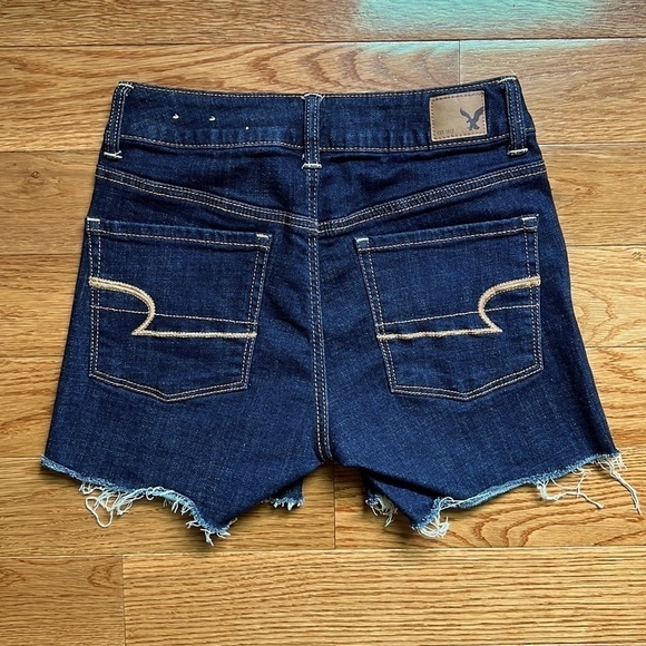 EUC American Eagle Super Stretch Raw Hem Cut Off Denim Shorts Dark Blue US 2 - Picture 2 of 9